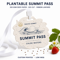 Badge personnalisé en papier semence pour sommet, passe-partout plantable pour forum climatique avec cordon pour les sommets d'Australie et de Singapour, faible MOQ