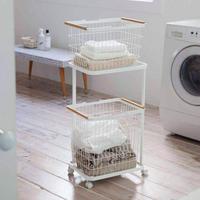 En gros Salle De Bain 2 niveaux Blanc Chariot de Blanchisserie En Métal avec Paniers Amovibles