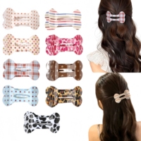 Jepit Rambut Akrilik Lucu 8cm Motif Kotak-kotak dan Leopard untuk Wanita, Jepit Rambut Model Updo Tanpa Tekanan pada Kulit Kepala, Jepitan Rahang Belakang Kepala