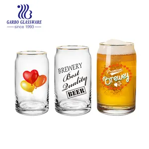 Hot Sell Wholesale Custom Sticker Designs Gold Velg Tumbler Glazen Bierset Voor Drinkcafé Party Bierglas