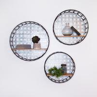 S/3 Mạ Kẽm Nhà Lưu Trữ Gỗ Và Kim Loại Vòng Rustic Floating Cube Gỗ Treo Trang Trí Công Nghiệp Tường Gắn Kệ