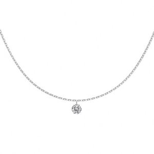 สร้อยคอจี้เพชรซิร์โคเนีย 5A ดีไซน์คลาสสิคจาก Dylam ชุบทองคำขาว 14K บนเงินแท้ 925 พร้อมสายโซ่แบบเชื่อมต่อ - Product Image 1