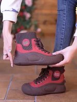 Bottes de sport à plateforme pour femme automne-hiver, tige en PU, col extensible tricoté thermique, design à lacets, respirantes, pour l'extérieur
