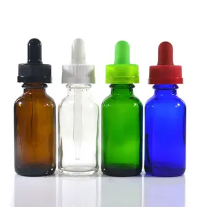 Botella redonda de vidrio para tinte de aceite, 15ml, 30ml, 60ml, 120ml, 1 oz, 2 oz, 4oz, ámbar, azul, verde, transparente, resistente a niños