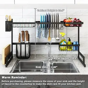 Panier de cuisine Rangement au-dessus de l'évier Séchoir à vaisselle Organisation Séchoir à vaisselle réglable