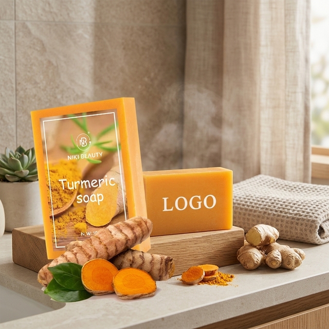 Stock Custom Branding Cold Processed Turmeric Solid Bar Soap Herbal Moisturizing Plant Essential Oil Handmade Natural Soap