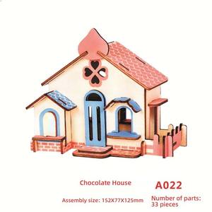 Madera cortada con láser estilo de dibujos animados casa modelo educativo DIY Aprendizaje Temprano 3D rompecabezas tridimensional rompecabezas 3D - Product Image 5