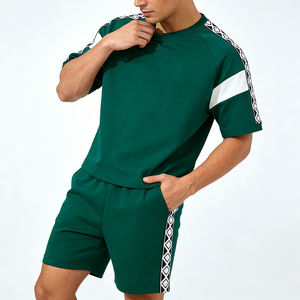 Ensemble 2 pièces pour <span class=keywords><strong>homme</strong></span> : T-shirt respirant personnalisé, survêtement court, logo, col rond, tricoté, OEM, rétro, sport, pull, short, streetwear - Product Image 2