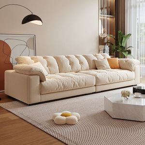 Ensemble de canapé nuage de style crème italien tissu modulaire convertible confortable avec coussins en peluche pour villa appartement salon - Product Image 3