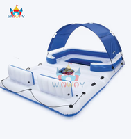 Île flottante gonflable avec auvent - Flotteur de piscine familial pour 6 personnes pour la fête aquatique estivale au lac/à la plage