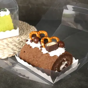 Taşınabilir şeffaf kek rulo ambalaj kutusu uzun şeffaf japon tarzı sevimli havlu İsviçre rulo pişirme batı noktası taşıma kutusu