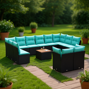 Set di Divani da Giardino in Polyrattan Nero con Cuscini, 13 Pezzi, Arredamento da Esterno dal Design Contemporaneo - Product Image 2