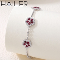 925 Sterling Silber Labor-Rubin Blumen-Armband Birnenförmiger Roter Edelstein Moissanit Halo Verstellbare Kette Damenschmuck Geschenk Großhandel