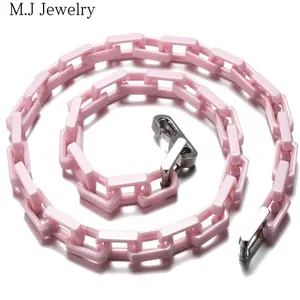 2022 New Arrival Titanium Steel Jewelry Pink Black White Ceramic Coated Chunky Rectangular Link Chain for Men and Women Jewelry