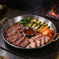 Assiette à steak en acier inoxydable tri-couches poli miroir, plateau de service ovale à double poignée, ustensiles de cuisine pour restaurant