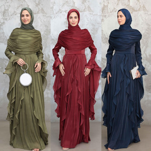 Vestido Largo Musulmán de Chifón con Volantes Multicolores de Lujo para Dubái 2026, con Hiyab, Abaya Modesta para Eventos Formales - Product Image 1