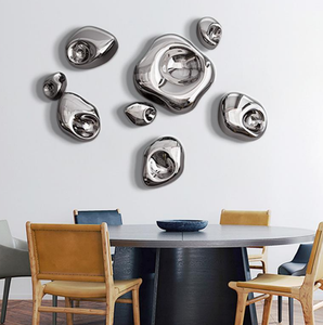 Ensemble d'art mural en acier inoxydable poli fait main, effet galet <span class=keywords><strong>miroir</strong></span>, décoration murale contemporaine réfléchissante pour la maison - Product Image 2