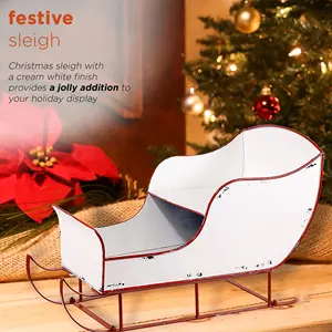 New Arrival White And Red Metal Christmas Iron Decorative Sleigh