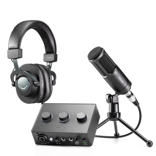Fifine Adjustable Audio Interface Recording Studio Sound Card XLR Dynamic Podcast Microphone Live Broadcast Equipment Set