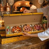 Boîte à pizza personnalisée à trois compartiments, boîte d'emballage recyclable en carton ondulé pour la livraison de restaurants