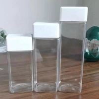 Bouteille carrée pour thé au lait avec bouchon blanc de 300/400/500 ml, col de 47 mm, bouteille en plastique carrée pour boissons froides sans alcool avec couvercles carrés