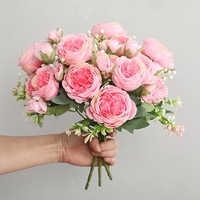 Backdrop Bunga Peony Sutra 5D Berkualitas Tinggi dengan Alas Kain Putih untuk Pernikahan dan Pesta Pengantin