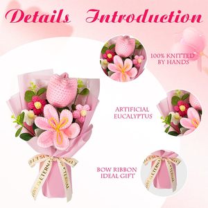 Ramo de Flores de Ganchillo: Tulipanes de Ganchillo Completos para <span class=keywords><strong>Regalos</strong></span> de Graduación, Cumpleaños, Decoración del Hogar (Rosa) - Product Image 4