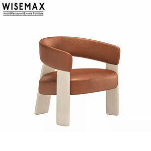 WISEMAX FURNITURE Nordic <span class=keywords><strong>Vintage</strong></span> Dossier incurvé Chaise de loisirs Mobilier de salon <span class=keywords><strong>Fauteuil</strong></span> en <span class=keywords><strong>cuir</strong></span> en bois massif pour le salon - Product Image 5