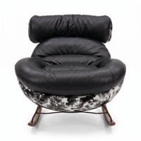 Fauteuil à bascule rétro en cuir, fauteuil de relaxation surdimensionné rembourré, fauteuil d'appoint à base basculante en cuir PU pour salon et villa