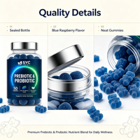 SYC BIO Gommes prébiotiques et probiotiques Douceur et Confort 50 unités Framboise Bleue Vente en Gros Marque Privée OEM ODM Approvisionnement en Vrac