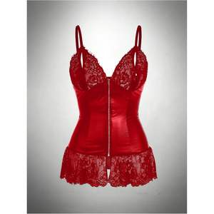 Body de encaje rojo con cremallera para mujer, lencería sexy con tanga, ropa de dormir. - Product Image 4