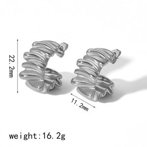 C-Shaped Pleated Irregular <b>Titanium</b> Steel Stud Earrings Gold Silver Color Fashion Geometric Design For Women Jewelry - Product Image 4
