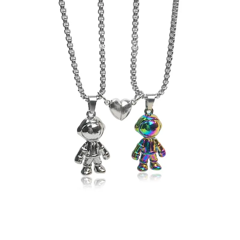 DAIHE NEW Stainless Steel Astronaut Robot Magnetic Pendant Necklace For Couple Men Women Spaceman Necklace