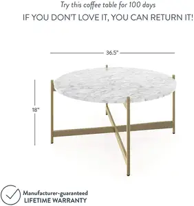 Tavolino da salotto con superficie decorativa rotonda moderna in marmo artificiale, tavolo da pranzo con tavolo centrale in metallo