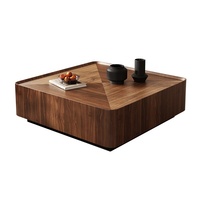 Table Basse Noyer Moderne Milieu de Siècle, Piètement Métal Design Minimaliste, Table Carrée Fonctionnelle pour Salon