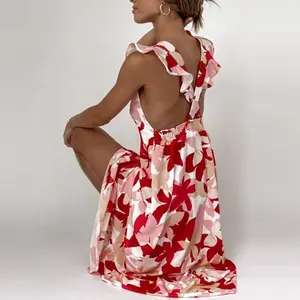 Vestidos midi femininos personalizados, recém-chegado 2023 estilista feminino estampa floral vintage a linha
