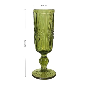 Flûtes à <span class=keywords><strong>champagne</strong></span> en verre gravé motif diamant vert sauge 135 ml – Gobelets vintage verts pour vin - Product Image 5
