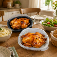 Boîte à poulet rôti en plastique PP jetable de qualité alimentaire avec couvercle transparent, conteneur ovale à emporter, compatible micro-ondes, personnalisable, OEM