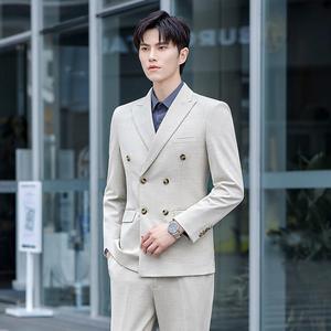 Vendita calda giacca da <span class=keywords><strong>uomo</strong></span> Slim Fit nuovo Design <span class=keywords><strong>doppiopetto</strong></span> tinta unita per riunioni di lavoro - Product Image 1