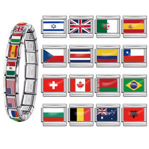 Dijes de Acero Inoxidable con Elementos de Banderas Nacionales del Mundo, Estilo Italiano, para Hacer Pulseras de 9 mm, Joyería DIY - Product Image 1