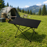 Table de camping pliante noire de haute qualité, portable, en alliage d'aluminium, avec plateau à lattes, style chinois, pour pique-nique et barbecue en extérieur