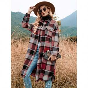 Vérifier col rabattu <span class=keywords><strong>surchemise</strong></span> manches longues flanelle veste à <span class=keywords><strong>carreaux</strong></span> décontracté automne laine mélange bouton chemise <span class=keywords><strong>manteau</strong></span> - Product Image 2