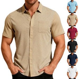 Camisa Casual de Manga Corta para Hombre, Personalizada, Transpirable, Duradera, con Cuello Camisero, Jacquard con Cuentas, de Poliéster, Lavable a Máquina - Product Image 1