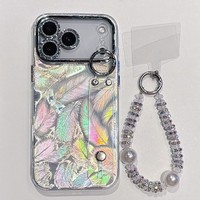 Coque de téléphone IMD à texture plume dégradée électroplaquée populaire pour iPhone 17 Pro Max 18 Pro Max 18 avec bracelet perlé