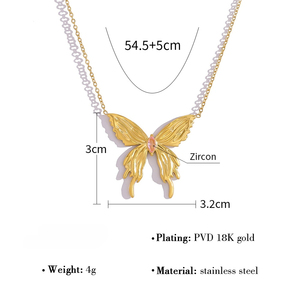 Yf6447 Nouveau collier pendentif en acier inoxydable plaqué or 18 carats en forme de <span class=keywords><strong>papillon</strong></span> tridimensionnel avec zircon rose, ne ternit pas - Product Image 6