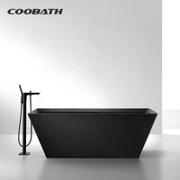 Baignoire rectangulaire moderne noire pour adulte Baignoire intérieure autoportante pour hôtel SPA facile à utiliser pour la salle de bain des villas