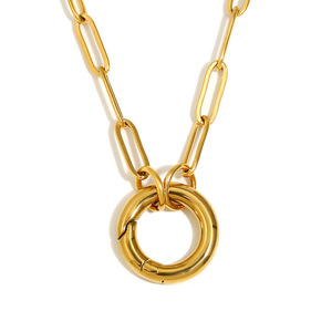 도매 신상 케이블 체인 스프링 버클 18K 금도금 스테인리스 스틸 목걸이 (기념일/약혼용) - Product Image 1