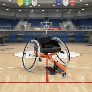 <span class=keywords><strong>Fauteuil</strong></span> <span class=keywords><strong>roulant</strong></span> de sport en aluminium manuel certifié CE avec revêtement en poudre orange, repose-pieds réglable - Modèle de course léger - Product Image 1