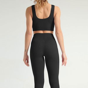 Ensemble de yoga 2 pièces de haute qualité à taille élastique, écologique, vente directe d'usine, meilleur design, ensemble de yoga uni pour femmes - Product Image 6