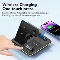 3 In 1 Opvouwbaar Draadloos Laadstation Met Wekker Nachtlampje Verstelbare Oplader Standaard Voor Telefoons Horloges Oordopjes